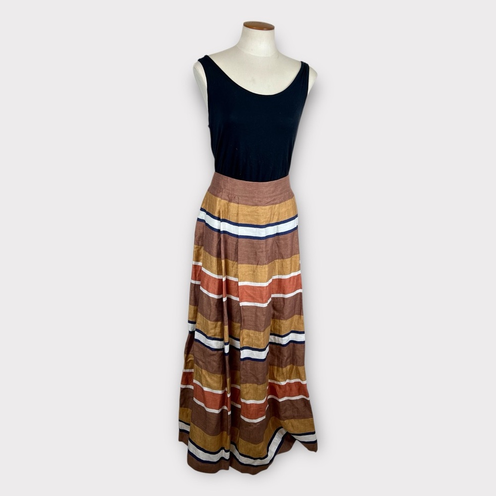 Eleventy Striped Flax Linen Maxi Skirt Earth Tone Size 8 - Picture 8 of 8